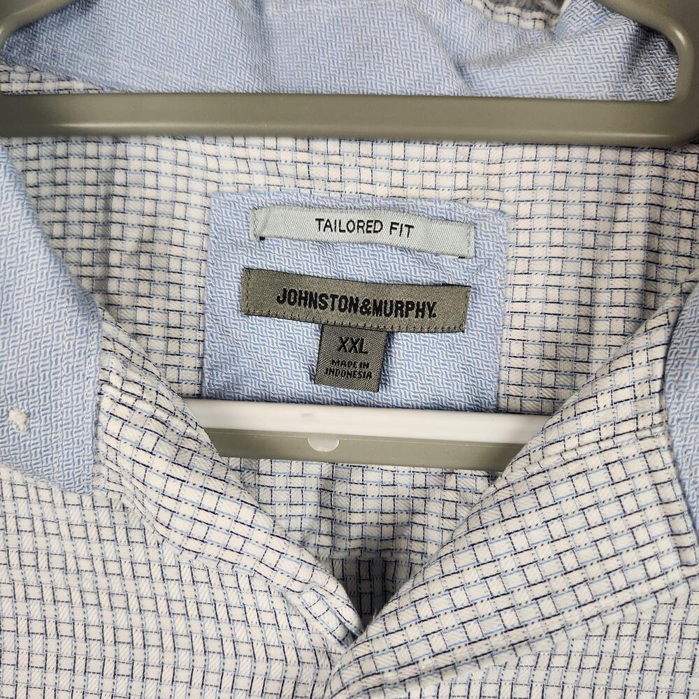 Johnston & Murphy Shirt Mens 2XL Blue Check Tailored Fit Flip Cuff Dress Preppy